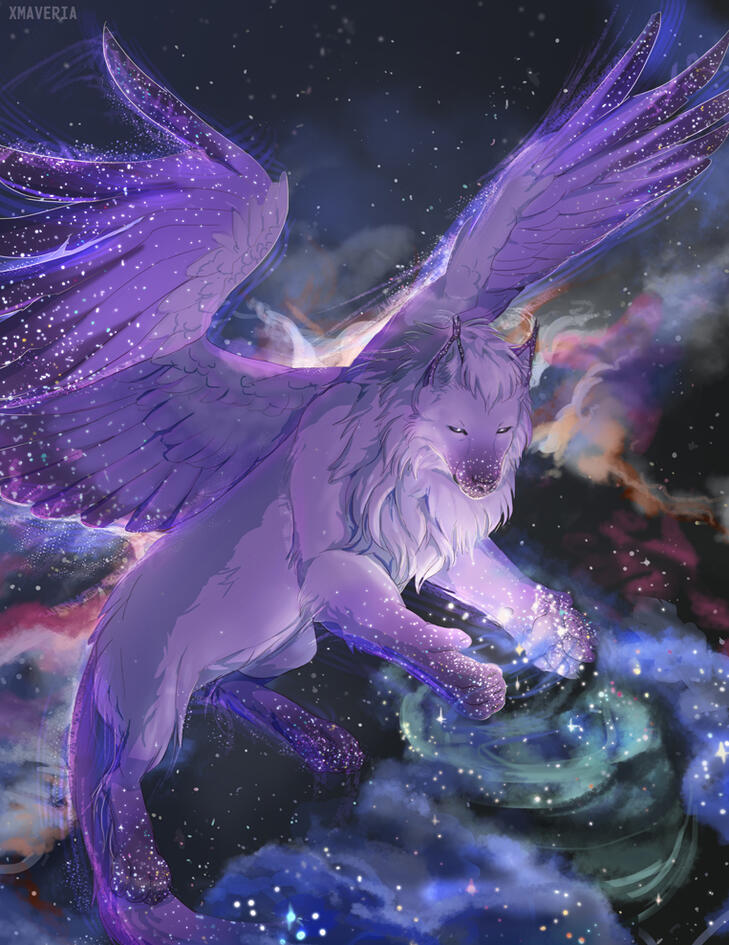 Art of bird winged creature in space Art of bird winged creature in space