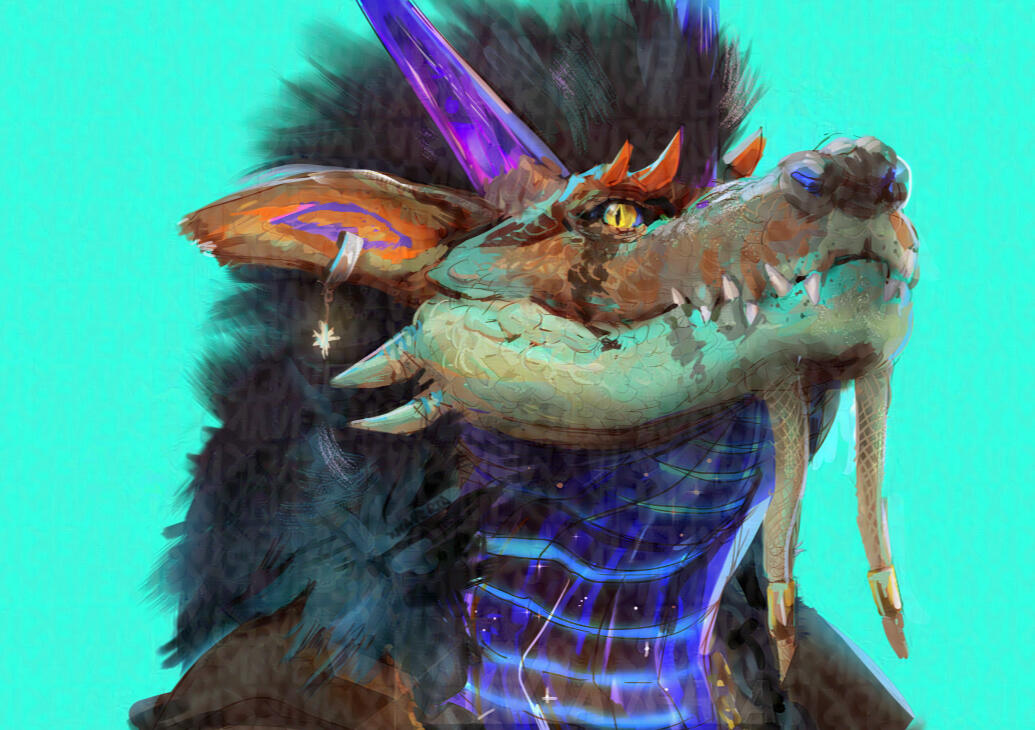 A picture of an anthropomorphic bird with red plumage